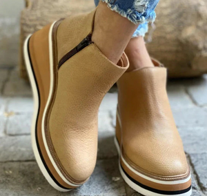 Leona | Leder-Plateau-Stiefeletten-Khaki-35-Becker Boutique