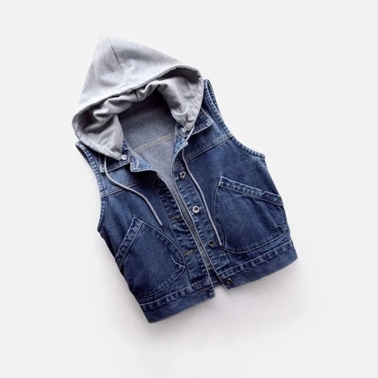 Levvi | Jeansweste mit Kapuze und Brusttaschen-Becker Boutique