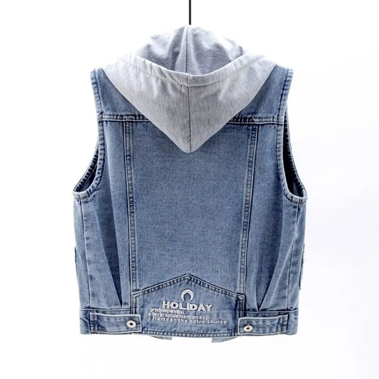 Levvi | Jeansweste mit Kapuze und Brusttaschen-Becker Boutique