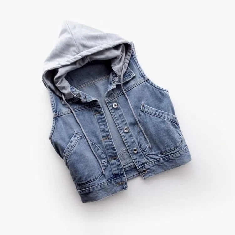 Levvi | Jeansweste mit Kapuze und Brusttaschen-Becker Boutique