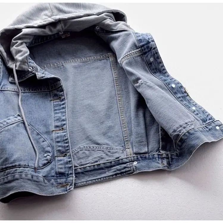 Levvi | Jeansweste mit Kapuze und Brusttaschen-Becker Boutique