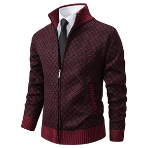 Louis | Gemustert Strickjacke mit Reißverschluss-Burgunderrot-S-Becker Boutique
