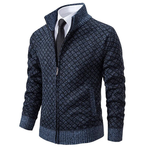 Louis | Gemustert Strickjacke mit Reißverschluss-Dunkelblau-S-Becker Boutique