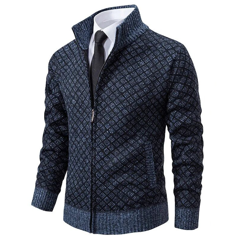 Louis | Gemustert Strickjacke mit Reißverschluss-Dunkelblau-S-Becker Boutique