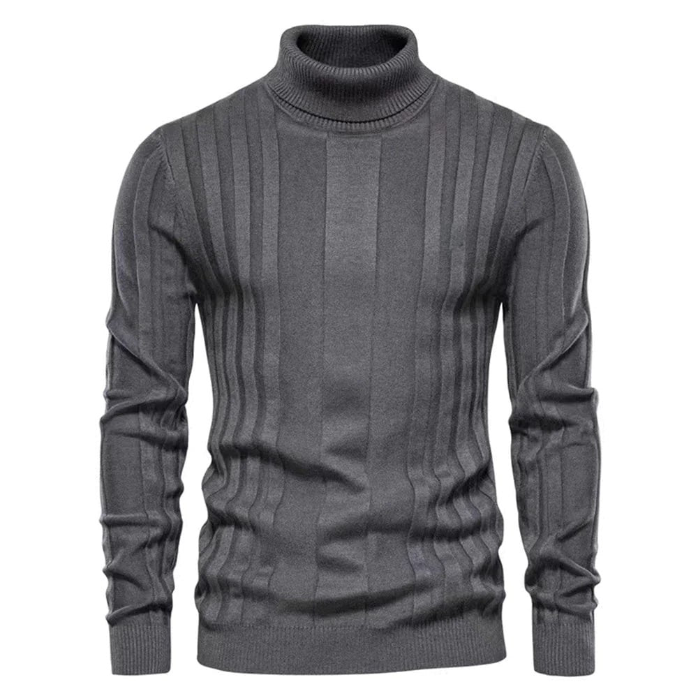Lucien | Rollkragenpullover mit gestreiftem Rippenmuster-Dunkelgrau-S-Becker Boutique