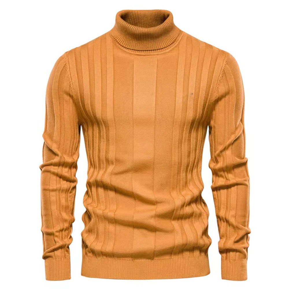 Lucien | Rollkragenpullover mit gestreiftem Rippenmuster-Gelb-S-Becker Boutique