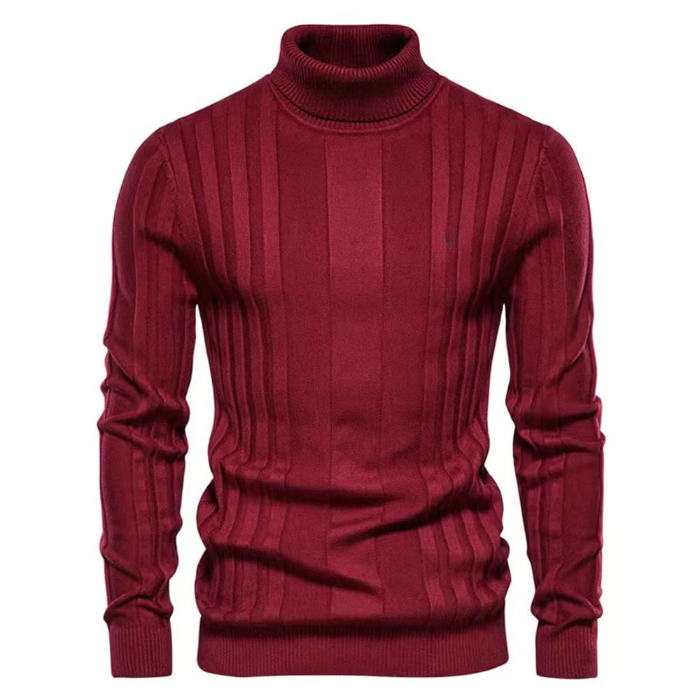 Lucien | Rollkragenpullover mit gestreiftem Rippenmuster-Rot-S-Becker Boutique