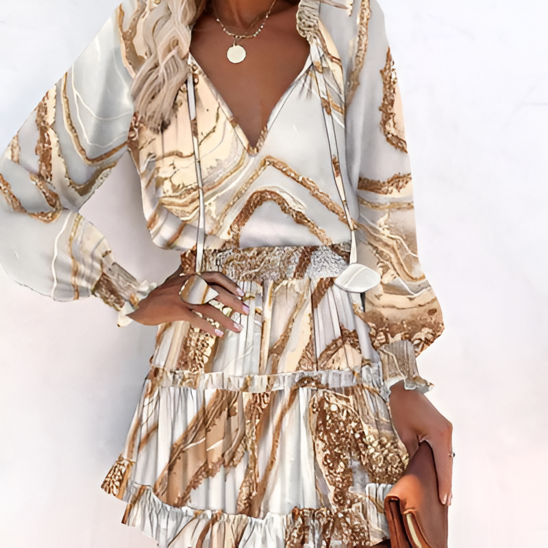 Madison | Gemustertes Sommerkleid mit Druck-Khaki-S-Becker Boutique