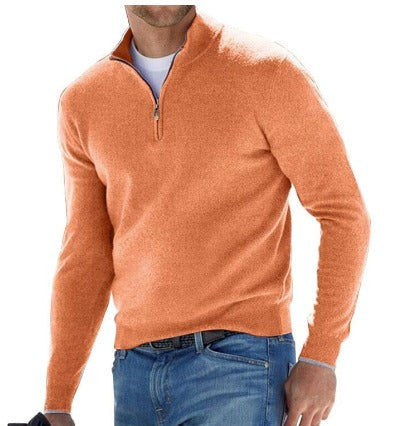 Mano | Slim-fit Pullover mit halbem Reißverschluss für Männer-Orange-M-Becker Boutique