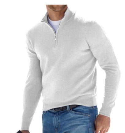 Mano | Slim-fit Pullover mit halbem Reißverschluss für Männer-Weiß-M-Becker Boutique