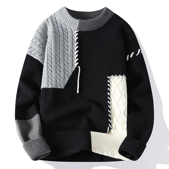 Marcos | Rollkragenpullover im Patchwork-Design-Grau-XS-Becker Boutique