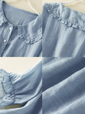 Mariah | Leinenbluse mit halblangen Ärmeln und Kragen-Becker Boutique