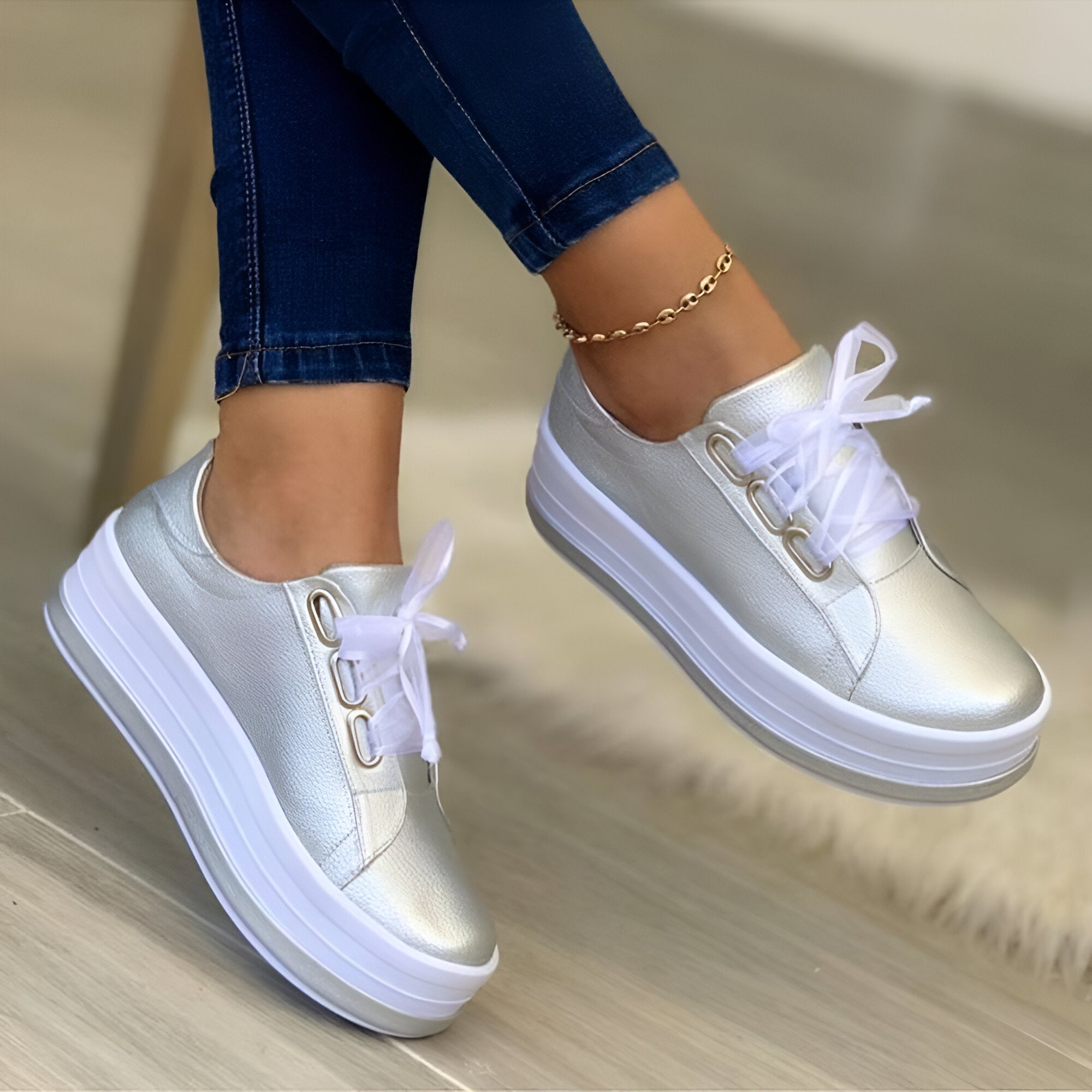 Marika | Ortho-komfort sneakers-Silber-35-Becker Boutique