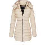 Marley | Lange Daunenjacke mit Kapuze für Frauen-Beige-S-Becker Boutique