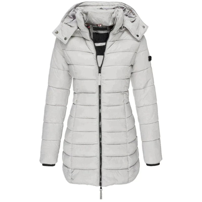 Marley | Lange Daunenjacke mit Kapuze für Frauen-Grau-S-Becker Boutique