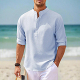 Marvin | Stilvolles Herrenhemd aus Baumwolle und Leinen - Grandad Style-Blau-S-Becker Boutique