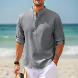 Marvin | Stilvolles Herrenhemd aus Baumwolle und Leinen - Grandad Style-Grau-S-Becker Boutique