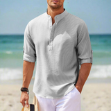 Marvin | Stilvolles Herrenhemd aus Baumwolle und Leinen - Grandad Style-Hellgrau-S-Becker Boutique