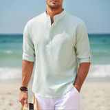 Marvin | Stilvolles Herrenhemd aus Baumwolle und Leinen - Grandad Style-Hellgrün-S-Becker Boutique