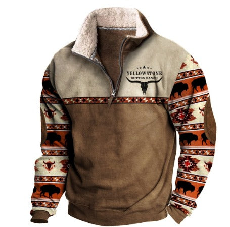 Max | Vintage-Fleece-Pullover mit Reißverschluss-Brauner Yellowstone-S-Becker Boutique