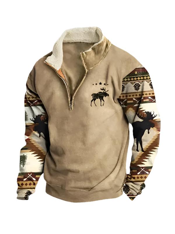 Max | Vintage-Fleece-Pullover mit Reißverschluss-Khaki-S-Becker Boutique