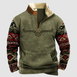 Max | Vintage-Fleece-Pullover mit Reißverschluss-Olive mit Hornmotiv-S-Becker Boutique
