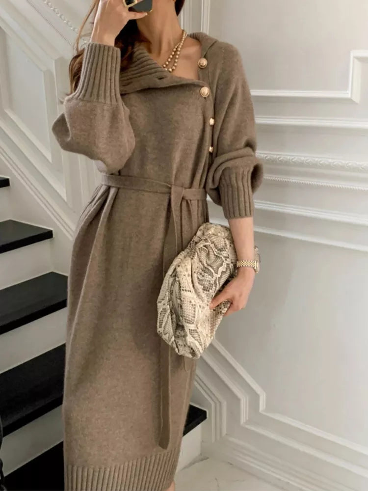 Mette | Wäschekleid mit diagonalen Knöpfen für Frauen-Khaki-S-Becker Boutique