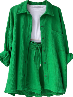 Mila | 2-teiliges Set aus Hemd und Shorts aus Baumwolle-Grün-S-Becker Boutique