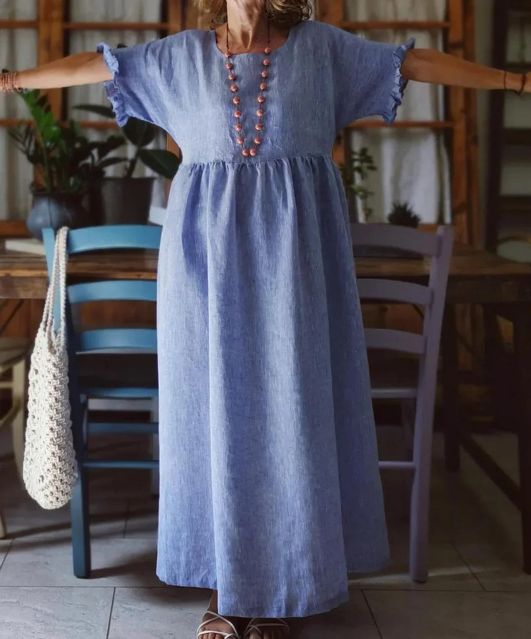 Mimi | Bohemian langes Kleid aus Leinenmischung-Becker Boutique