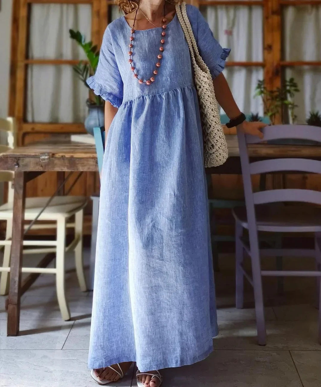 Mimi | Bohemian langes Kleid aus Leinenmischung-S-Becker Boutique