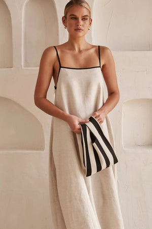 Minke | Boho Leinen Ärmelloses Maxikleid in Beige-Becker Boutique