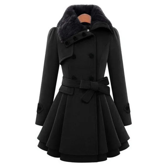 Mira | Klassischer Mantel mit gefüttertem Kragen und Zweireiher-Schwarz-S-Becker Boutique