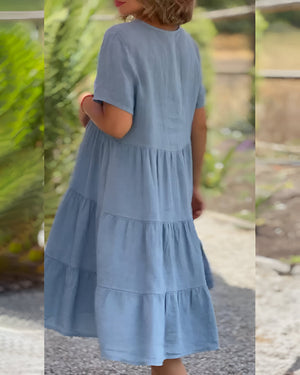 Mirella | V-Ausschnitt-Kleid aus Baumwolle und Leinen-Becker Boutique