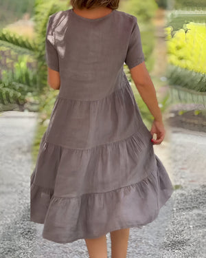 Mirella | V-Ausschnitt-Kleid aus Baumwolle und Leinen-Becker Boutique