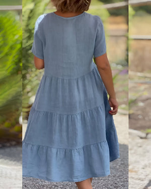 Mirella | V-Ausschnitt-Kleid aus Baumwolle und Leinen-Becker Boutique