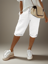 Mirjam | Leichte Shorts bis zum Knie mit Kordelzug-Weiß-S-Becker Boutique