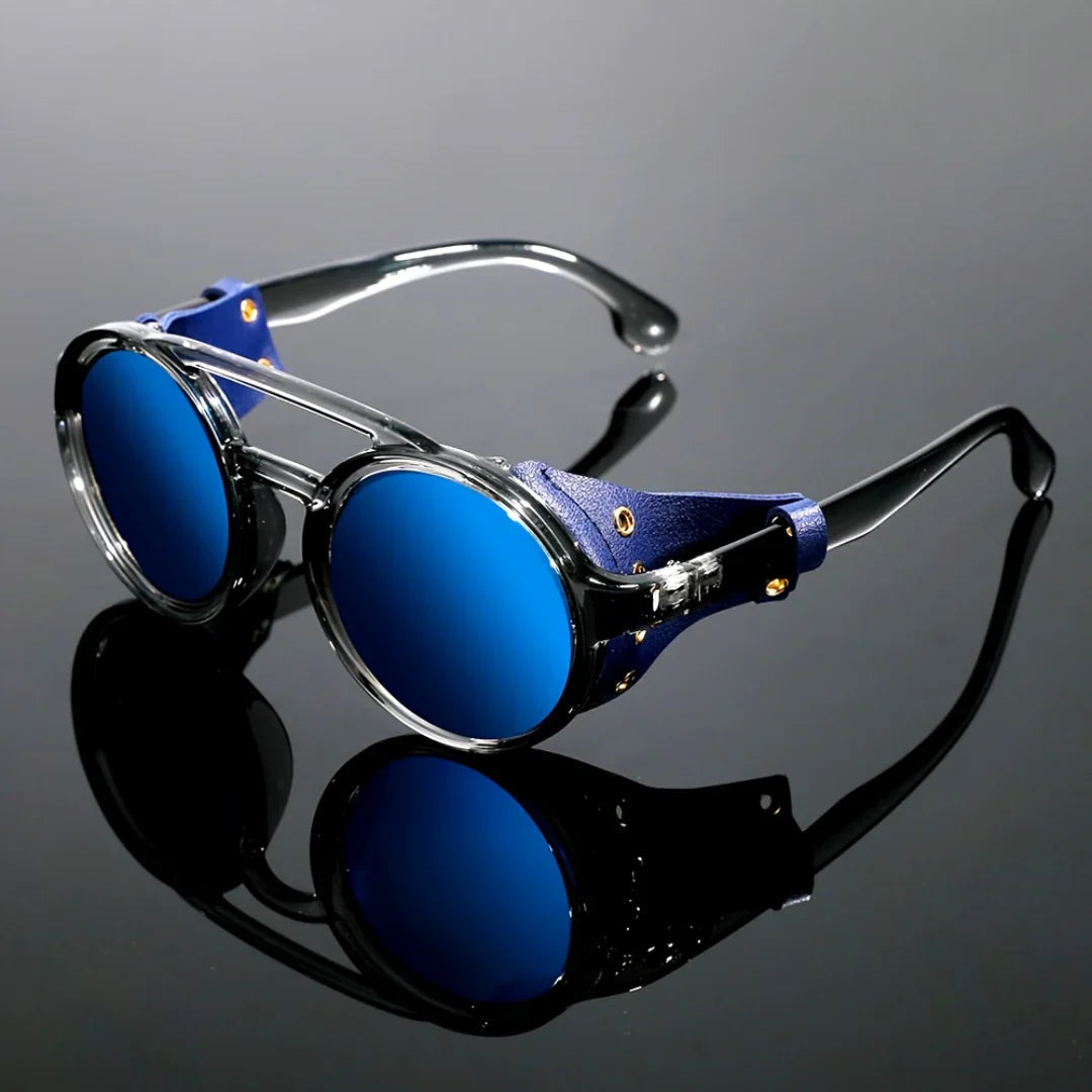 Nigel | Runde Retro-Steampunk-Festival-Sonnenbrille-Blau-Becker Boutique