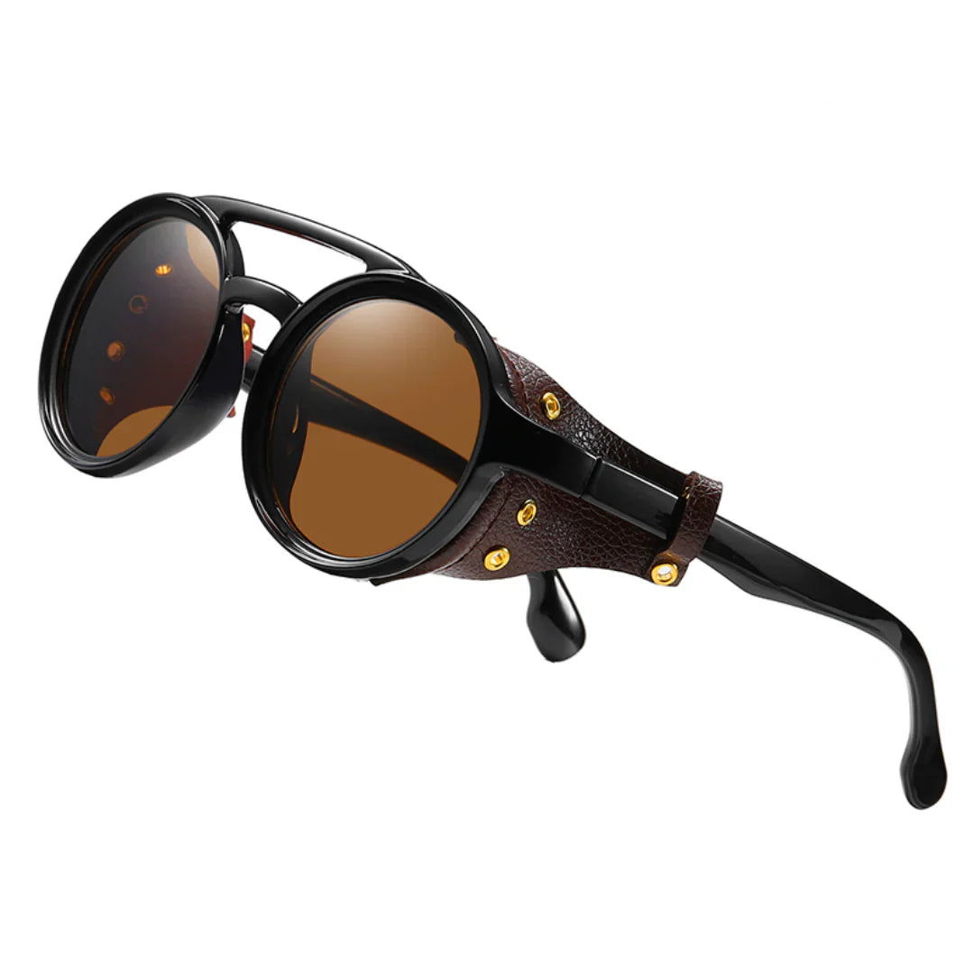 Nigel | Runde Retro-Steampunk-Festival-Sonnenbrille-Braun-Becker Boutique