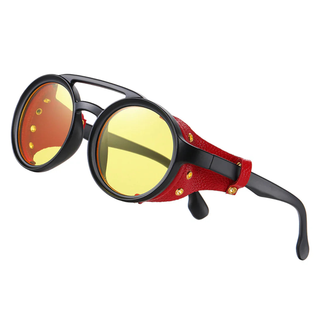 Nigel | Runde Retro-Steampunk-Festival-Sonnenbrille-Gelb-Becker Boutique