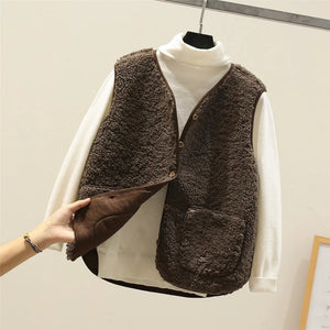 Noma | Women's Sleeveless Vest mit dickem Fleece-Futter - Faux Lamb Wool-Kaffee-S-Becker Boutique