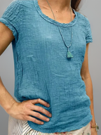 Odine | Vintage-T-Shirt mit abgerundetem Saum-Himmelblau-S-Becker Boutique