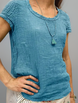 Odine | Vintage-T-Shirt mit abgerundetem Saum-Himmelblau-S-Becker Boutique