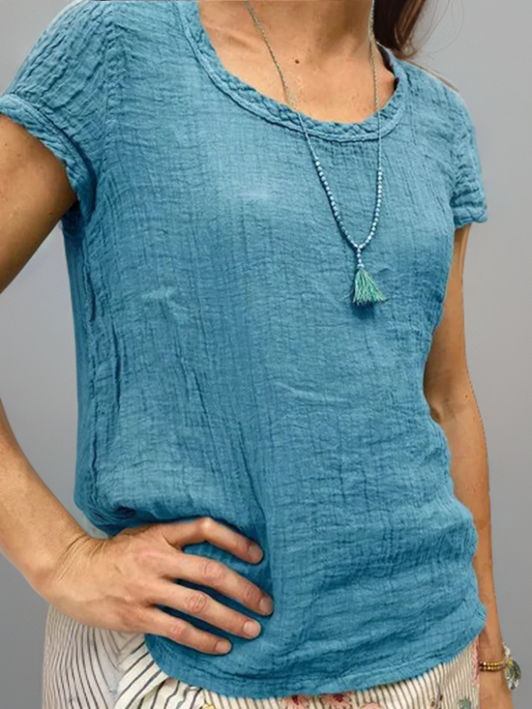 Odine | Vintage-T-Shirt mit abgerundetem Saum-Himmelblau-S-Becker Boutique