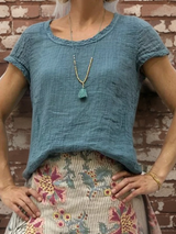 Odine | Vintage-T-Shirt mit abgerundetem Saum-Meeresblau-S-Becker Boutique