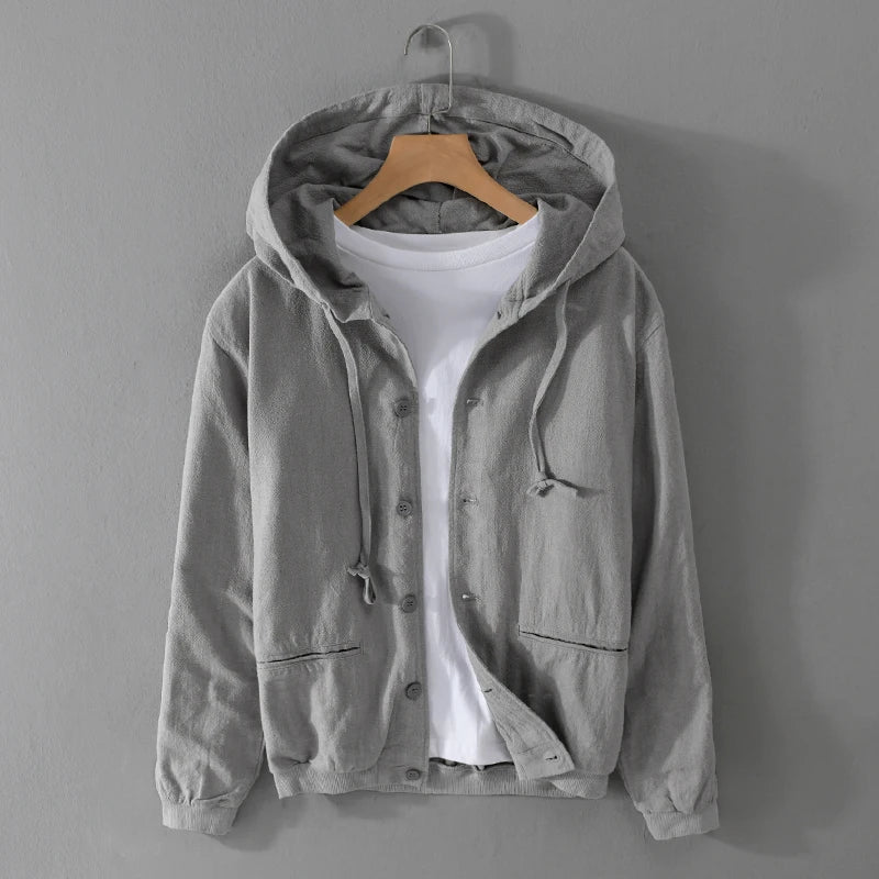 Orlo | Jacke aus italienischem Leinen mit Kapuze für den Herbst-Grau-M-Becker Boutique