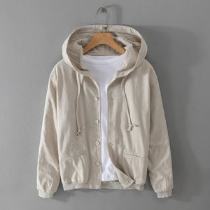 Orlo | Jacke aus italienischem Leinen mit Kapuze für den Herbst-Khaki-M-Becker Boutique