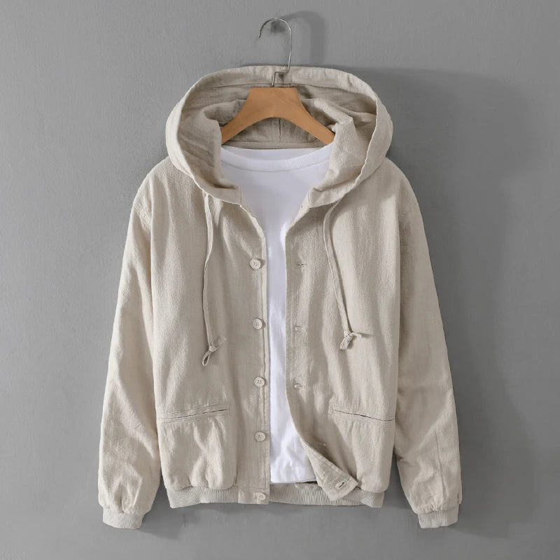 Orlo | Jacke aus italienischem Leinen mit Kapuze für den Herbst-Khaki-M-Becker Boutique
