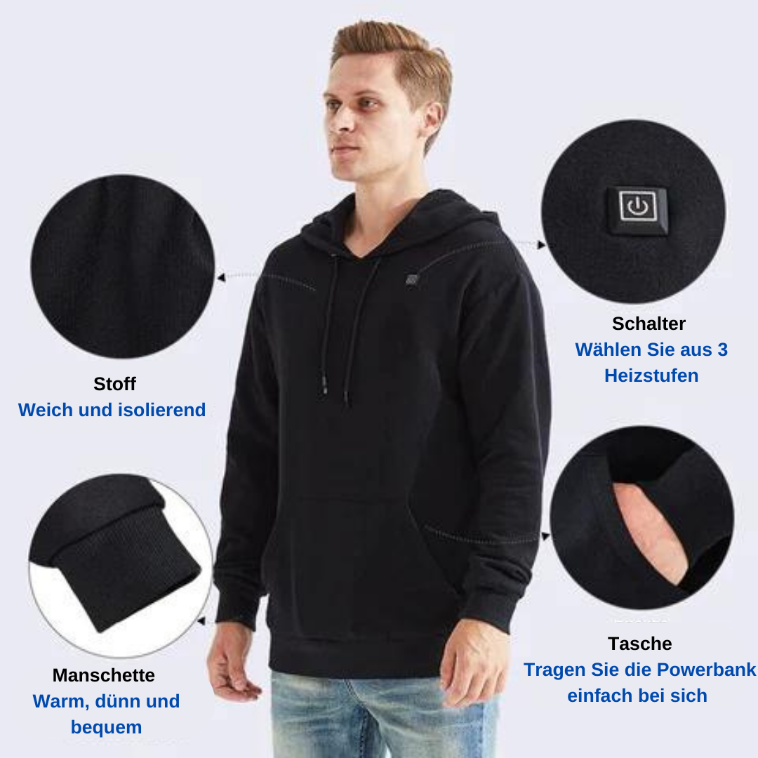 SmartHoodie | Beheizter Unisex-Kapuzenpullover in Schwarz