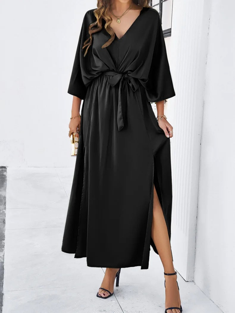 Patricia | V-Ausschnitt Frühlings- und Sommerkleid-Schwarz (ausverkauft)-S-Becker Boutique