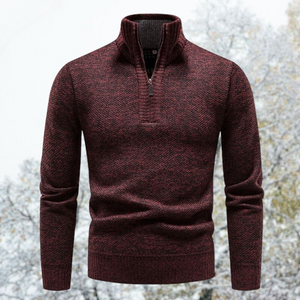 Paul | Strickpullover mit hohem Kragen und halbem Reißverschluss-Bordeaux-XS-Becker Boutique